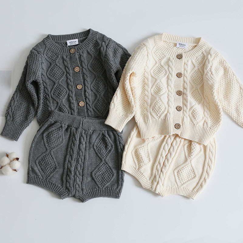 Toddler Boys Girls Baby Knit Sweater Cardigan + Shorts Suit Baby Clothes Suit KilyClothing
