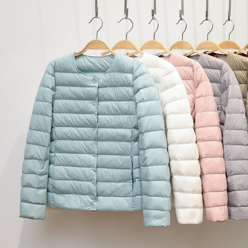 Winter Women Down Coat Ultralight Collarless Duck Down Jacket Portable Female Padded Parkas O-Neck Puffer Overcoat KilyClothing