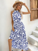 Floral Print Halter Slit Sexy Women Chic Dress Summer Casual Ladies Long Dress KilyClothing