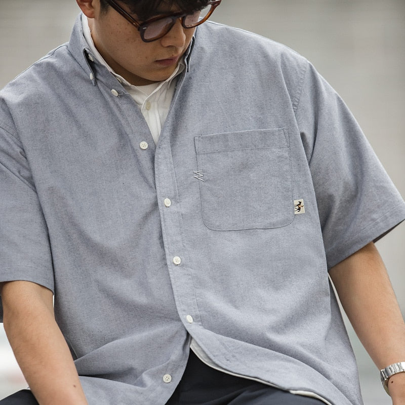 Retro Oversize Short Sleeve Oxford Pocket Shirt 100% Cotton Loose KilyClothing