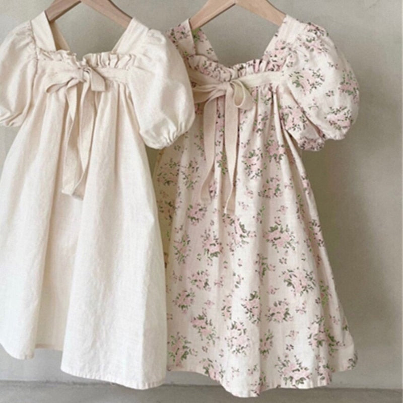 Dress Children Bubble Sleeve Bow Floral Dress Girls Outwear KilyClothing